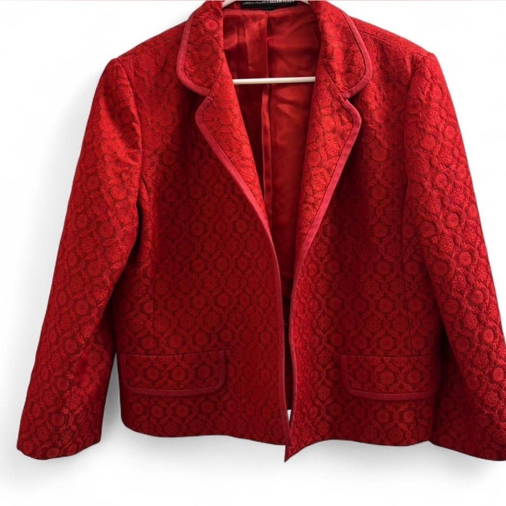 Ellen Tracy Cranberry  Red Brocade Blazer